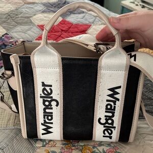 Wrangler Black Satchel with Cream Canvas Straps